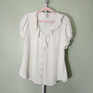 Unique Vintage Ivory Ruffle Short Sleeve Blouse 1X 16 White